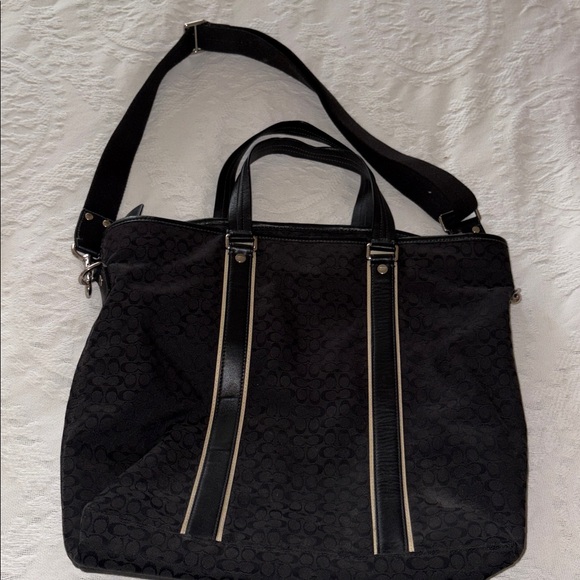 Gently Loved Coach Black Canvas and Leather Tote Bag - Picture 1 of 16